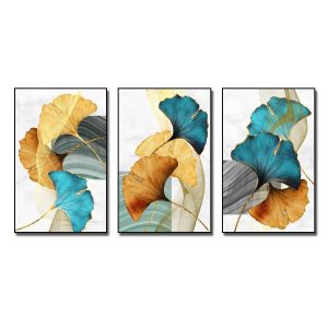 Bộ 3 bức tranh canvas lá cây đẹp nhiều màu