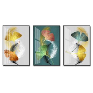 Bộ 3 bức tranh tạo hình lá cây và lông chim đẹp