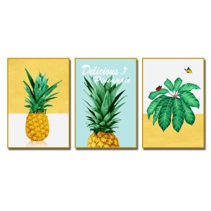 Bộ tranh đẹp quả dứa và lá xanh treo trang trí phòng ăn