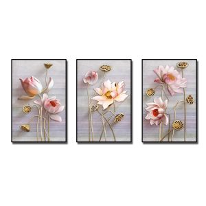 Bộ 3 bức tranh đẹp hoa sen tạo hình nổi 3d