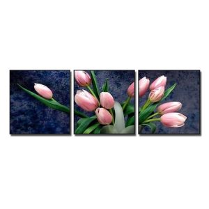 Bộ tranh hoa tulip đẹp ghép 3 tấm với nền đậm màu nổi bật