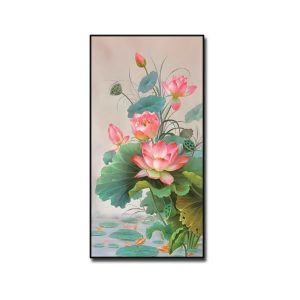 Tranh treo tường hoa sen hồng đẹp kiểu khổ đứng