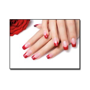 Tranh treo tiệm nail spa hình ảnh đôi bàn tay sơn móng đẹp và hoa hồng đỏ