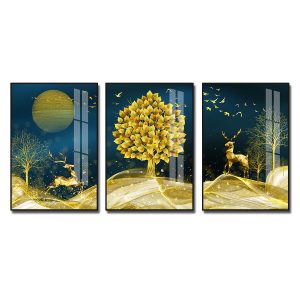 Bộ tranh tráng gương đẹp cây vàng tài lộc