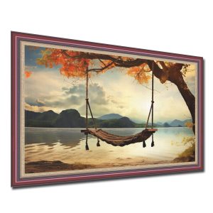 Tranh treo tường đẹp hình ảnh xích đu treo trên cây cổ thủ ngả bóng mặt hồ nước