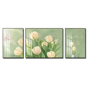 Tranh hoa tulip đẹp với nền màu xanh ngọc