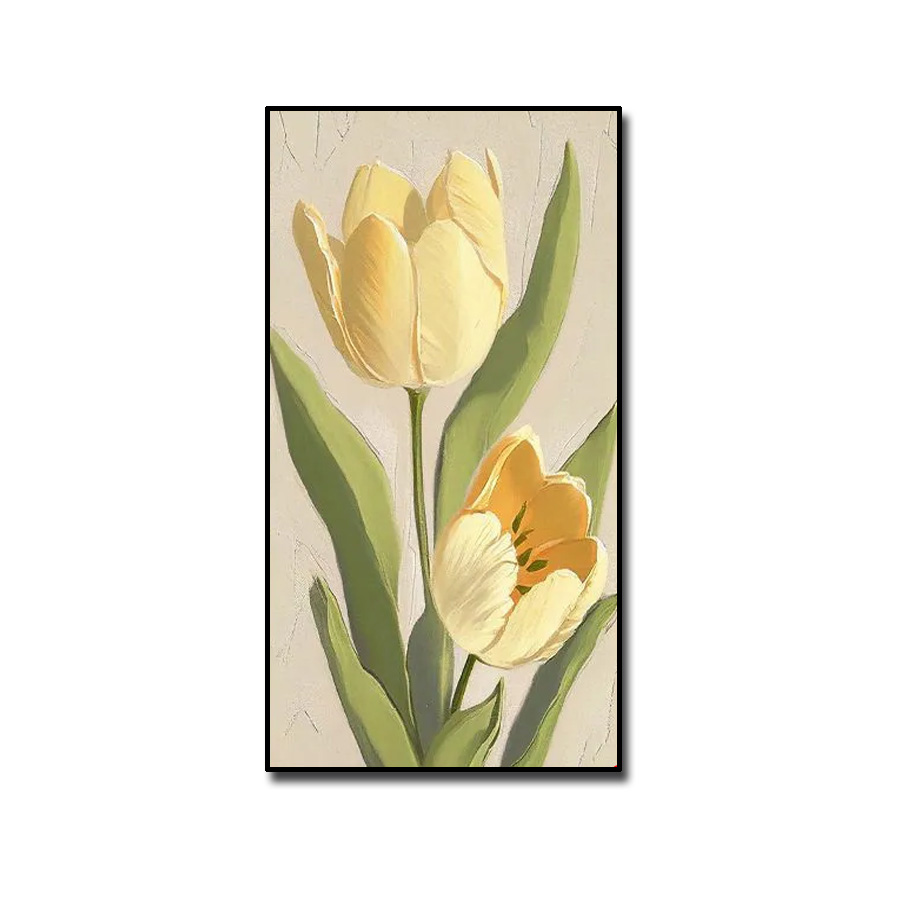 Tranh treo tường bông hoa tulip vàng đẹp kiểu khổ đứng