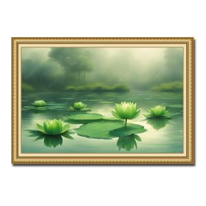 Bức tranh treo tường hình ảnh đầm hoa sen xanh