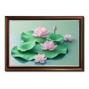 Bức tranh treo tường hoa sen hồng lá xanh đẹp vẽ kiểu nổi 3d