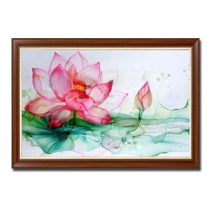Bức tranh treo tường đẹp vẽ hoa và nụ sen bằng màu nước bởi AI