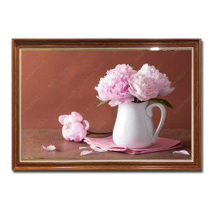 Bức tranh treo tường đẹp hình ảnh bình hoa mẫu đơn hồng cắm nghệ thuật