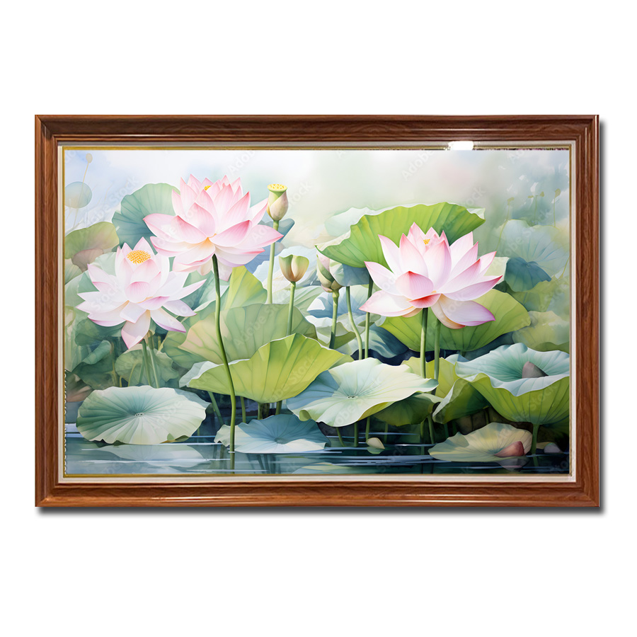 Bức tranh đầm hoa sen đẹp kiểu màu nước
