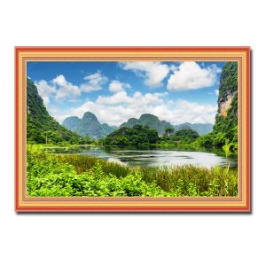 Tranh phong cảnh Ninh Bình đẹp với non nước mây trời trong xanh