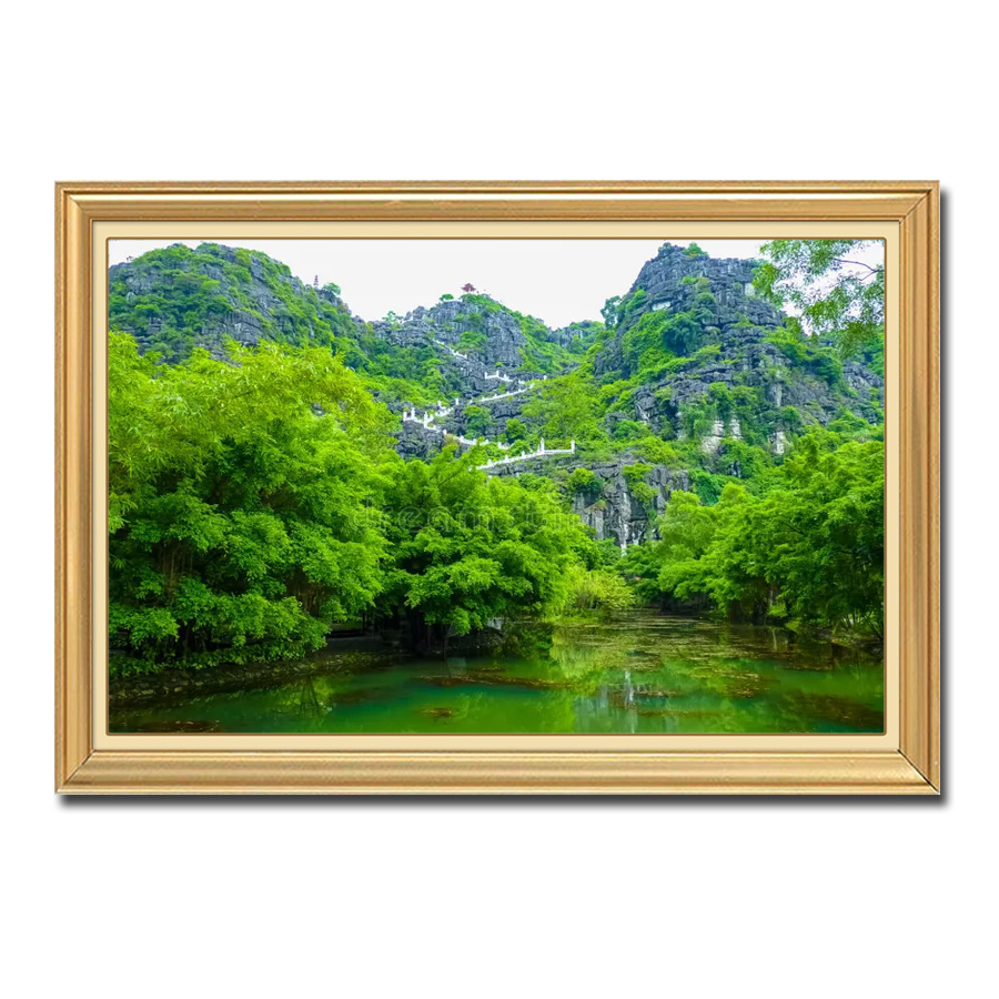 Bức tranh đẹp phong cảnh núi non và đường đi lên Hang Múa Tam Cốc Ninh Bình