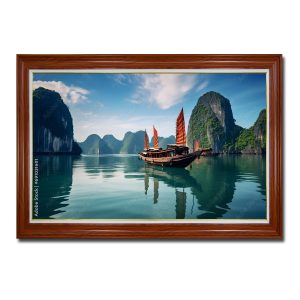 Bức tranh treo tường đẹp tạo hình chiếc thuyền buồm gỗ cổ trên biển Vịnh Hạ Long