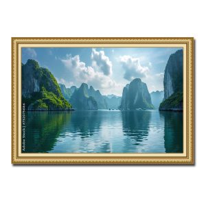 Bức tranh đẹp về phong cảnh biển vịnh Hạ Long với mây trời ấn tượng