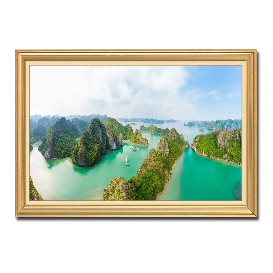 Bức tranh treo tường Vịnh Hạ Long đẹp với những hòn đảo nổi và nước biển xanh