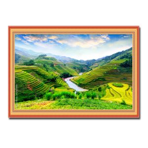 Bức tranh treo tường đẹp phong cảnh ruộng bậc thang và núi non mây trời Amia17811