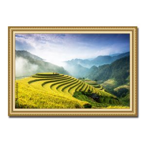 Bức tranh treo tường ruộng bậc thang và núi non mây trắng bay đẹp Amia10588