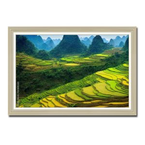 Bức tranh treo tường đẹp hình ảnh ruộng lúa bậc thang và núi non trùng điệp Amia81268