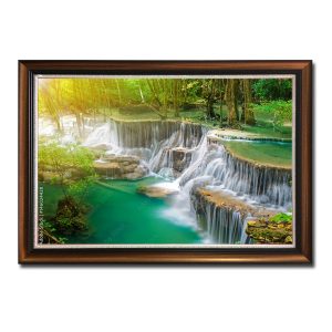 Tranh treo tường thác nước phong thủy đẹp kiểu khổ ngang có khung