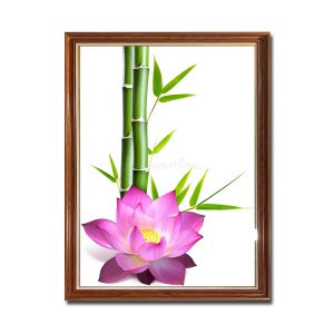 Bức tranh treo tường khổ đứng đẹp hình ảnh hoa sen hồng và trúc xanh