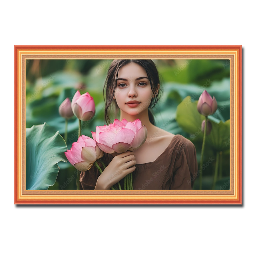 Bức tranh treo tường người đẹp và hoa sen