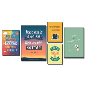 Tranh Slogan Tiếng Anh: Believe you can and you're half way there. Don't wish it easier wish you were better. First solve the problem then write the code. If you can dream it you can do it. Do more of what bring you money