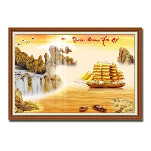 Bức tranh thuyền buồm vàng và phong thủy non nước đẹp
