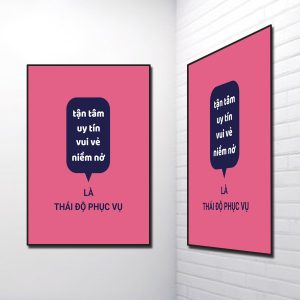 Mẫu tranh slogan đẹp Tận tâm uy tín vui vẻ niềm nở là thái độ phục vụ