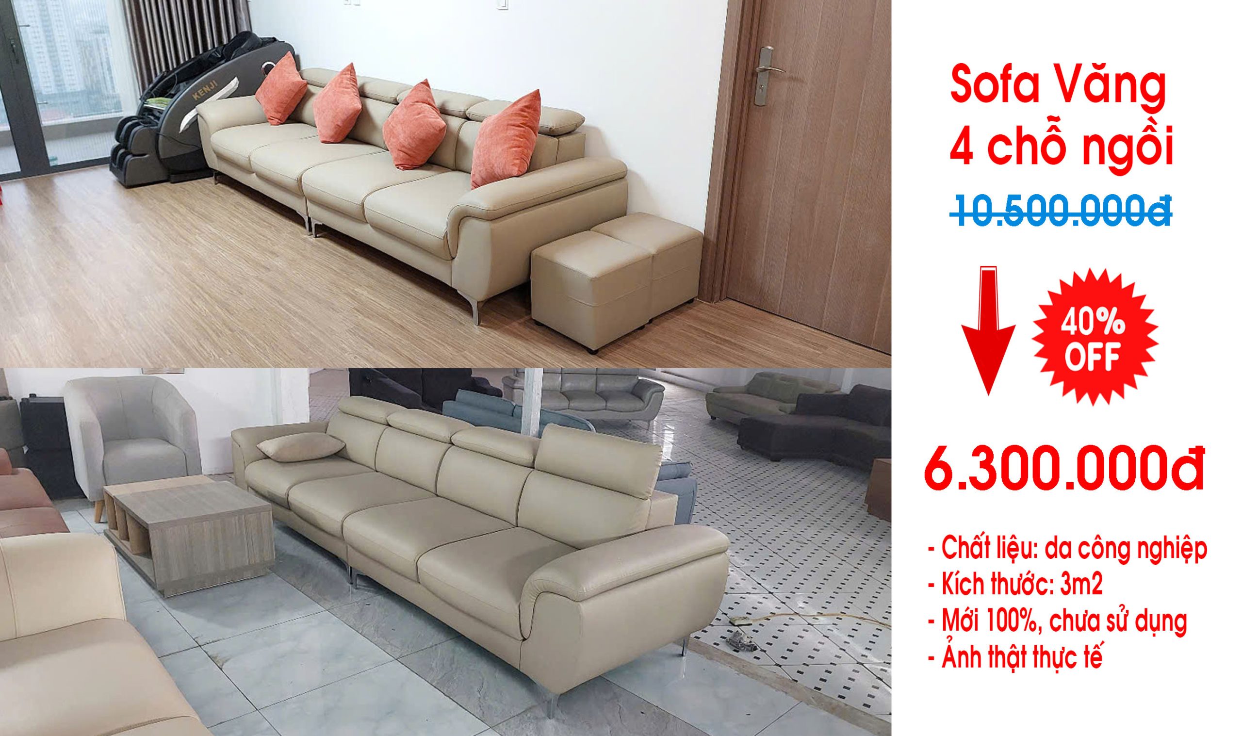 Thanh lý ghế sofa nỉ phòng khách dạng văng dài đẹp giá rẻ tại Hà Nội