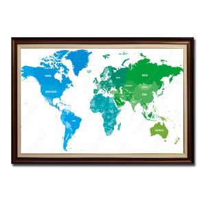 Mẫu tranh bản đồ thế giới đẹp với các lục địa màu xanh trẻ trung
