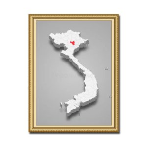 Tranh treo tường hình ảnh bản đồ Việt Nam được làm nổi 3D màu trắng với thủ đô Hà Nội màu đỏ