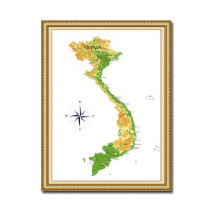 Mẫu tranh bản đồ Việt Nam đẹp với màu sắc theo độ cao địa hình
