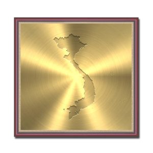 Mẫu tranh bản đồ Việt Nam đẹp nền đồng lóe sáng với phần lãnh thổ khắc chìm