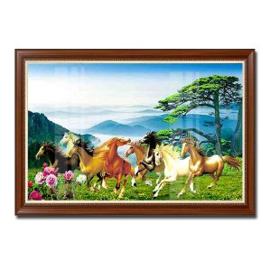 Mẫu tranh bát mã đẹp hình ảnh đàn ngựa phi trên cỏ hoa và phong cảnh thiên nhiên