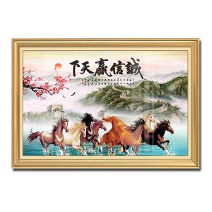 Tranh mã đáo thành công đẹp đàn ngựa phi trên nước và phong cảnh vạn lý trường thành