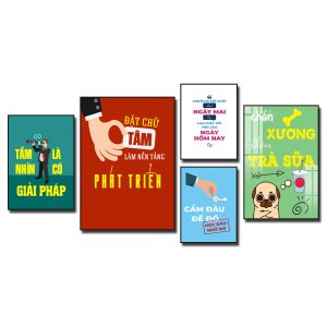 Tranh tạo động lực: Có tầm nhìn là có giải pháp. Đặt chữ tâm làm nền tảng phát triển. Chuẩn bị tốt nhất cho ngày mai là làm thật tốt việc của ngày hôm nay. Cầm đâu để đó học đâu nhớ đó. Chán xương thèm trà sữa.