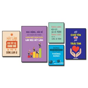 Tranh tạo động lực: Hãy làm với tất cả đam mê hoặc đừng làm gì. Học rộng hỏi kỹ suy nghĩ cẩn thận phân biệt sáng suốt làm việc hết lòng. Khách hàng đến với mình là vì mình khách hàng đến với người khác cũng vì mình. Đừng làm việc chăm chỉ hãy làm việc thông minh. Giữ chữ tín như giữ trái tim