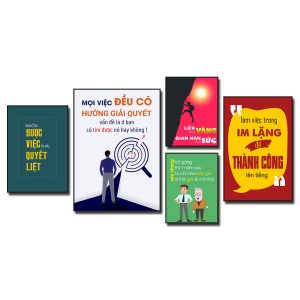Tranh slogan tạo động lực: Muốn được việc phải quyết liệt. Mọi việc đều có hướng giải quyết vấn đề là ở bạn có tìm được nó hay không! Lửa thử vàng gian nan thử sức. Nếu không cố gắng thì 1 năm sau ta chỉ như bây giờ chỉ là già đi mà thôi. Làm việc trong im lặng để thành công lên tiếng