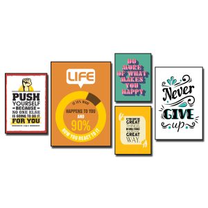 Tranh slogan tiếng Anh: Push yourself because no one else is going to do it for you. Life is 10% what happens to you and 90% how you react to it. Do more of what makes you happy. If you can't do great things, do small things in a great way. Never give up.