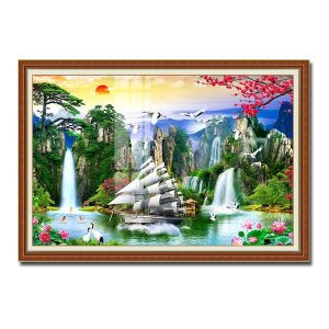 Mẫu tranh thuận buồm xuôi gió phong thủy đẹp với sơn thủy hữu tình thơ mộng