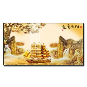 Mẫu tranh phong thủy thuận buồm xuôi gió đẹp hình ảnh thuyền buồm vàng