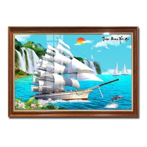 Mẫu tranh thuyền buồm và phong cảnh thiên nhiên đẹp