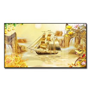 Mẫu tranh thuận buồm xuôi gió thuyền buồm vàng đẹp
