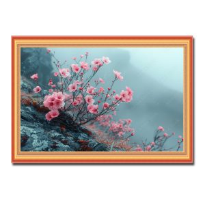 Mẫu tranh hoa đào nở bên vách núi đá đẹp