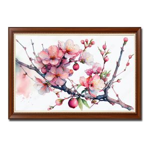 Mẫu tranh hoa đào đẹp vẽ kiểu màu nước