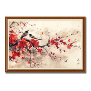 Bức tranh đẹp hình ảnh đôi chim đậu trên cành đào