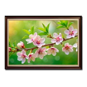 Mẫu tranh đẹp hình ảnh cành đào đâm lộc nở hoa