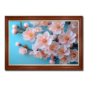 Mẫu tranh đẹp hình ảnh hoa anh đào màu hồng trên nền xanh